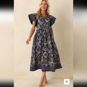 Entro Navy and Green Floral Maxi Dress